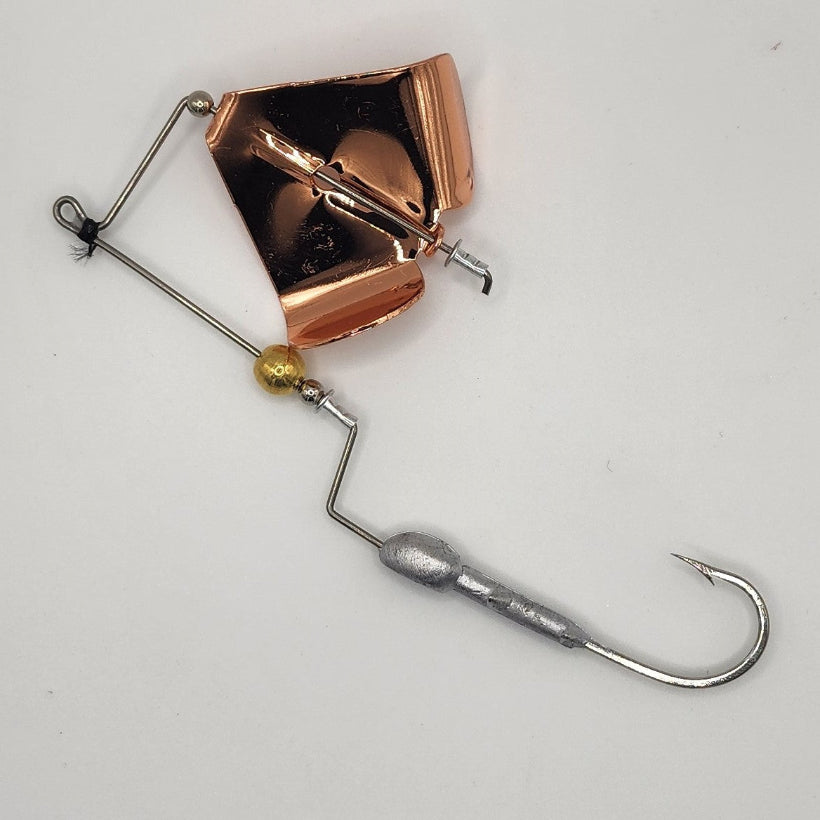 Brazalo Pro Elite Bushwhacker buzzbait with redesigned head for frogs and craw trailers