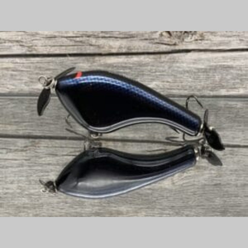 Black Label Tease Prop Bait balsa topwater lure with front and rear prop blades
