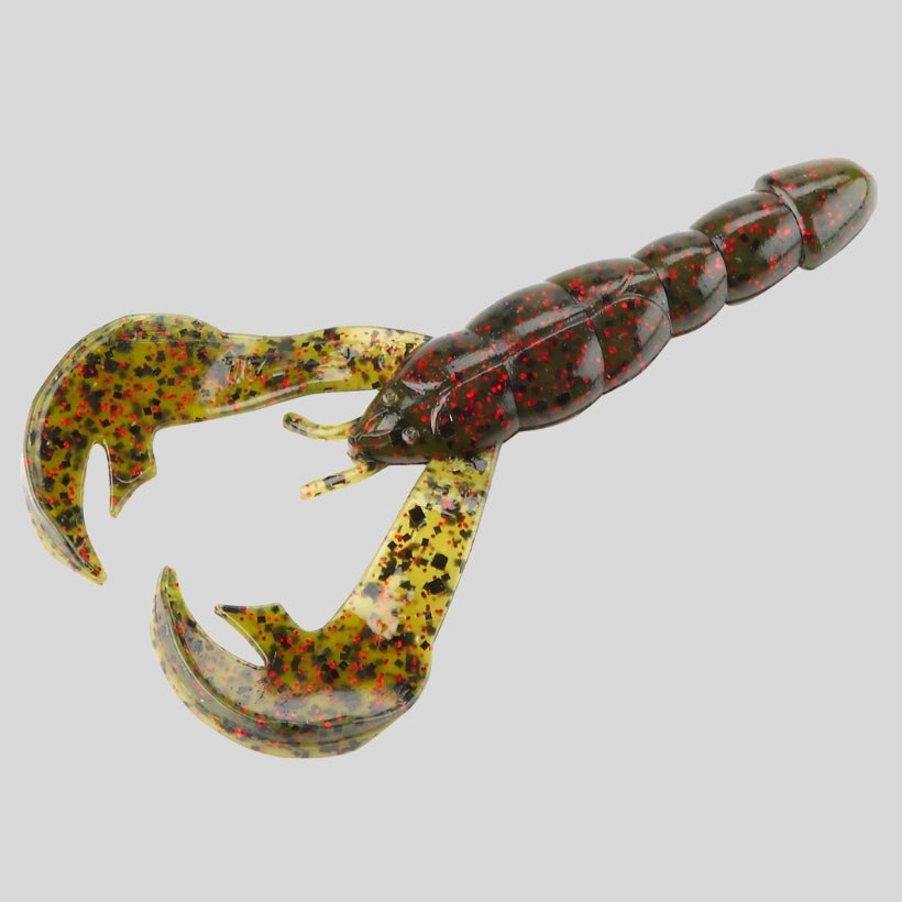 Strike King Rage Craw 4 inch soft plastic craw bait for bass fishing rigged as a Texas rig and jig trailer