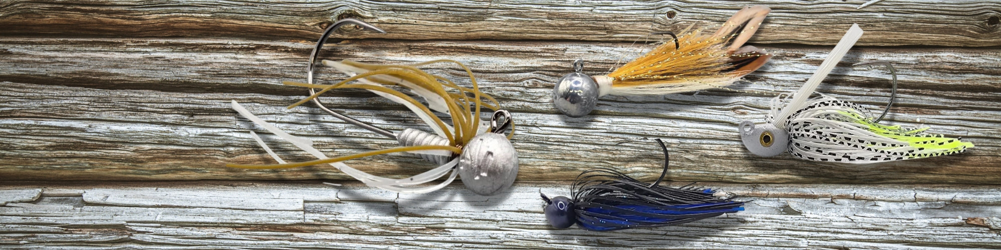 Bass fishing jigs including flipping, casting, and football jigs for structure fishing