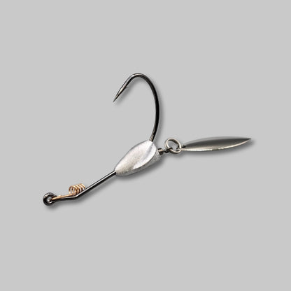 BF Whacker belly weighted underspin rigged with a swimbait and willow blade