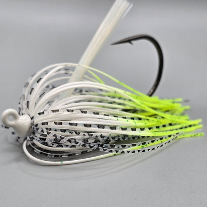Hog Farmer Epitome hidden weight swim jig with wire-tied skirt designed for heavy cover fishing