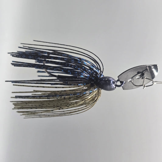 James Niggemeyer Brazalo Strutter JR Bladed Jig with hand-selected colors and compact profile for bass fishing - Black Blue and Green Pumpkin