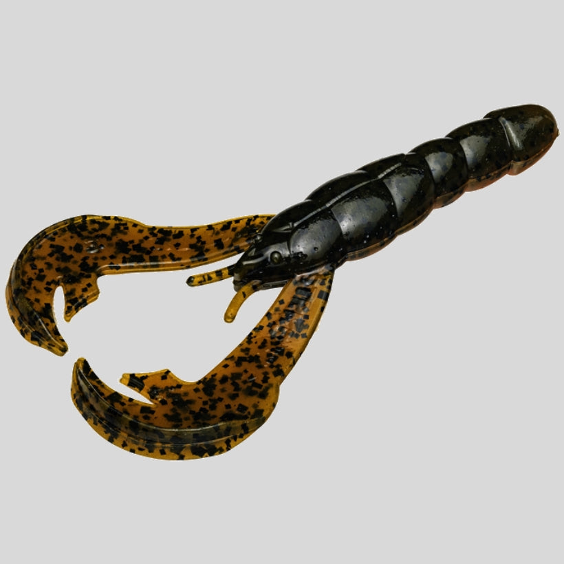 Strike King Rage Craw 4 inch soft plastic craw bait for bass fishing rigged as a Texas rig and jig trailer