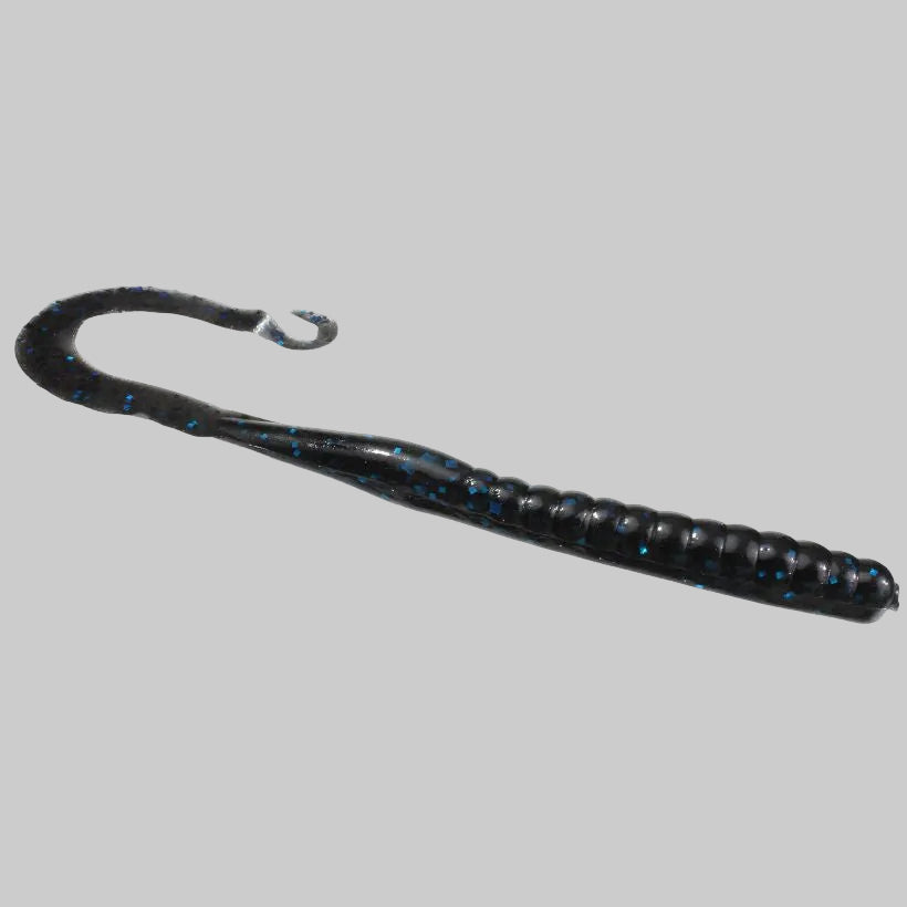 Zoom Mag II 9 inch ribbon tail worm soft plastic bass fishing bait - Black Blue Flake