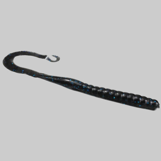 Zoom Mag II 9 inch ribbon tail worm soft plastic bass fishing bait - Black Blue Flake
