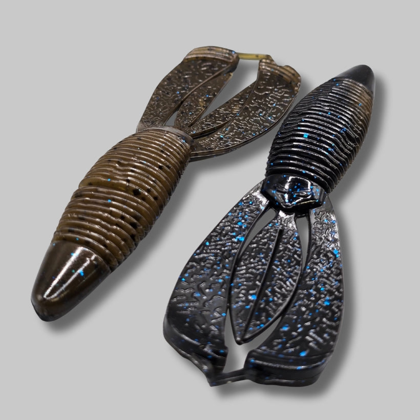 Burtek Tackle Crankin Bug 4-inch bass bait rigged on a Texas rig around cover