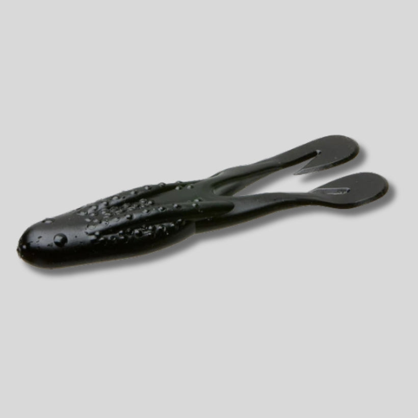 Zoom Horny Toad 4.25-inch soft plastic topwater frog bait with Ultra-Vibe kicking legs designed for weedless bass fishing over grass and lily pads.