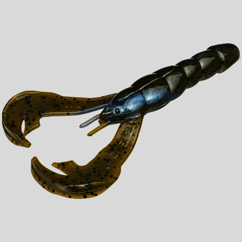 Strike King Rage Craw 4 inch soft plastic craw bait for bass fishing rigged as a Texas rig and jig trailer