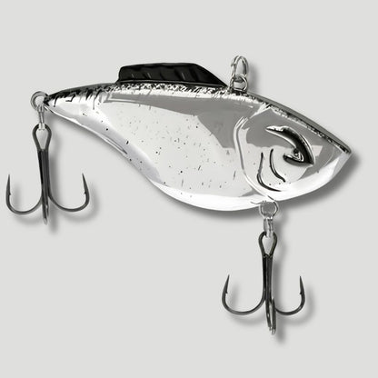 Chrome Black Splatter Back - Bill Lewis Hammer-Trap 3 inch 5/8 oz lipless crankbait with Tri-Tone sound chambers and Mustad Triple Grip hooks for bass fishing