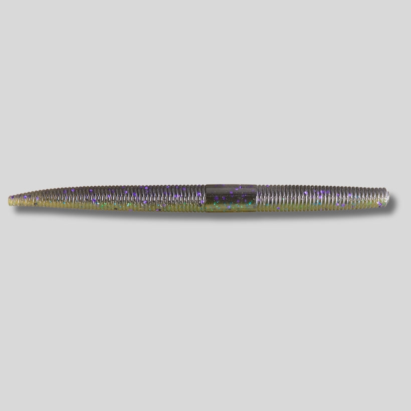 YUM Dinger 5-inch soft plastic stick worm 8 pack featuring a heavily salted body and natural horizontal fall for bass fishing.
