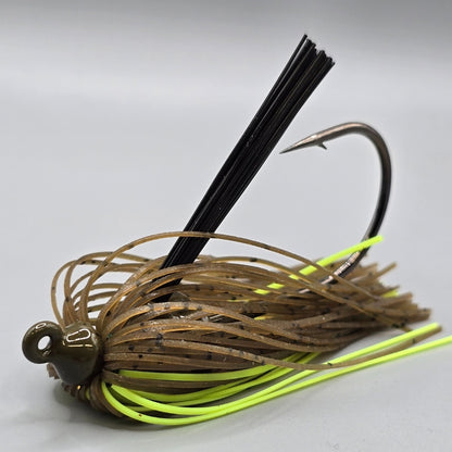 Hog Farmer Epitome hidden weight swim jig with wire-tied skirt designed for heavy cover fishing