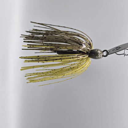 James Niggemeyer Brazalo Strutter JR Bladed Jig with hand-selected colors and compact profile for bass fishing - Green Pumpkin