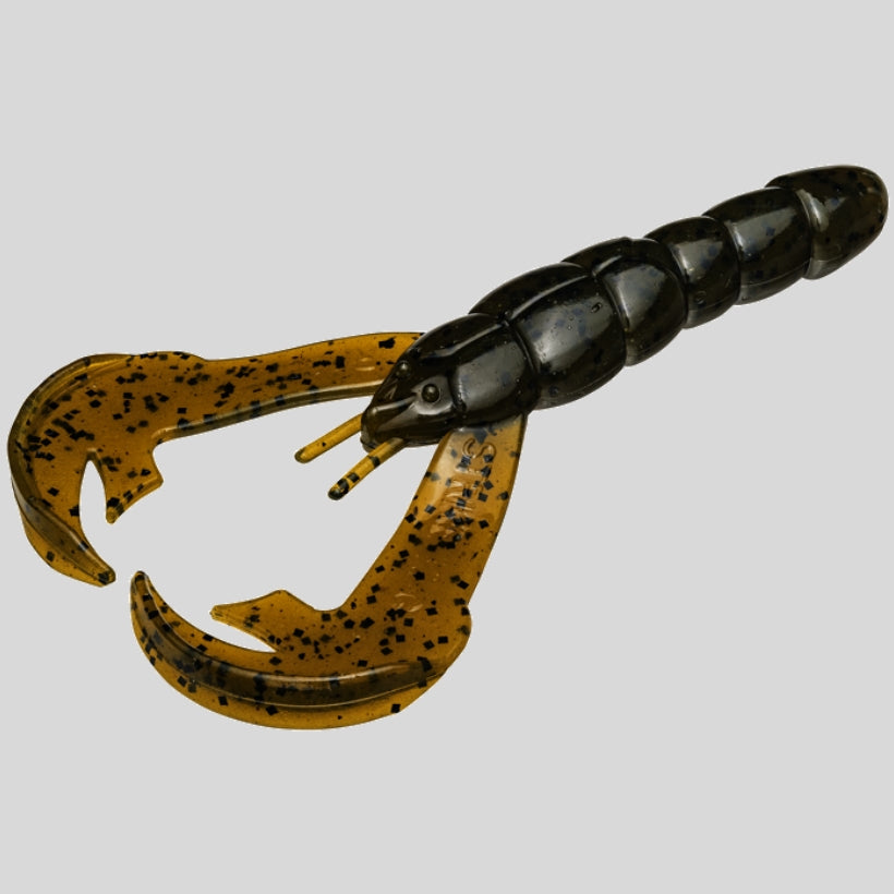 Strike King Rage Craw 4 inch soft plastic craw bait for bass fishing rigged as a Texas rig and jig trailer