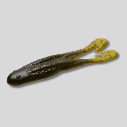 Zoom Horny Toad 4.25-inch soft plastic topwater frog bait with Ultra-Vibe kicking legs designed for weedless bass fishing over grass and lily pads.