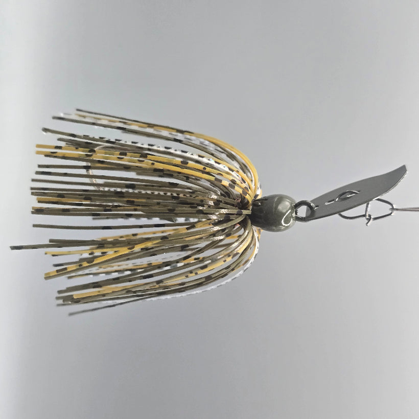 Brazalo Strutter JR compact bladed jig for bass fishing with high-speed stability and signature hunting action - Green Pumpkin
