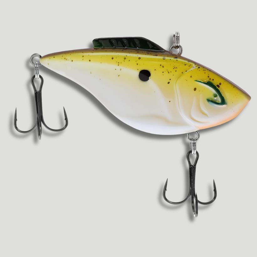 Guacamole - Bill Lewis Hammer-Trap 3 inch 5/8 oz lipless crankbait with Tri-Tone sound chambers and Mustad Triple Grip hooks for bass fishing