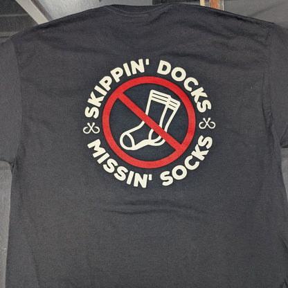 Hunter Baughman Skippin' Docks and Missin' Socks graphic T-shirt by Brazalo