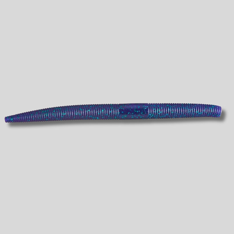 YUM Dinger 5-inch soft plastic stick worm 8 pack featuring a heavily salted body and natural horizontal fall for bass fishing.