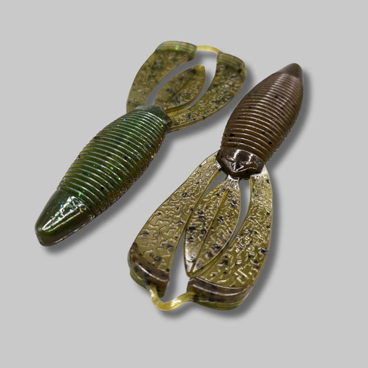 Burtek Tackle Crankin Bug 4-inch bass bait rigged on a Texas rig around cover