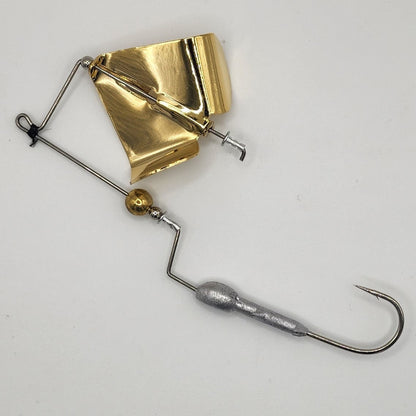 Brazalo Pro Elite Bushwhacker buzzbait with redesigned head for frogs and craw trailers