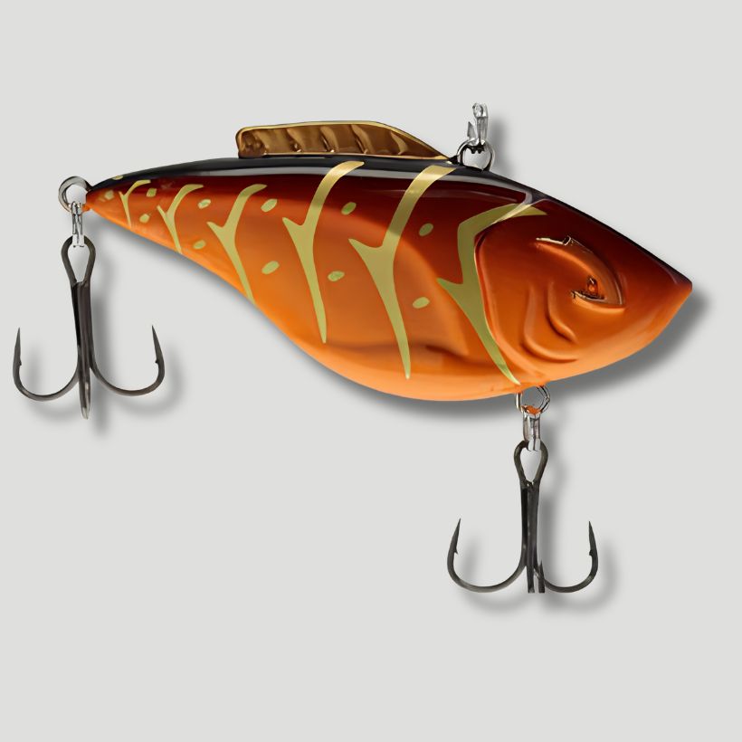 Rayburn Red Craw- Bill Lewis Hammer-Trap 3 inch 5/8 oz lipless crankbait with Tri-Tone sound chambers and Mustad Triple Grip hooks for bass fishing