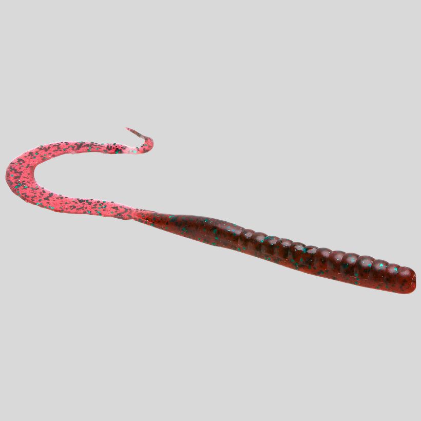 Zoom Mag II 9 inch ribbon tail worm soft plastic bass fishing bait - Red Bug