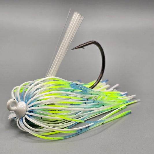 Hog Farmer Epitome hidden weight swim jig with wire-tied skirt designed for heavy cover fishing