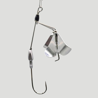 Brazalo Custom Lures Deuce Whacker double blade buzzbait for topwater bass fishing with soft plastic trailers - Silver - Side View