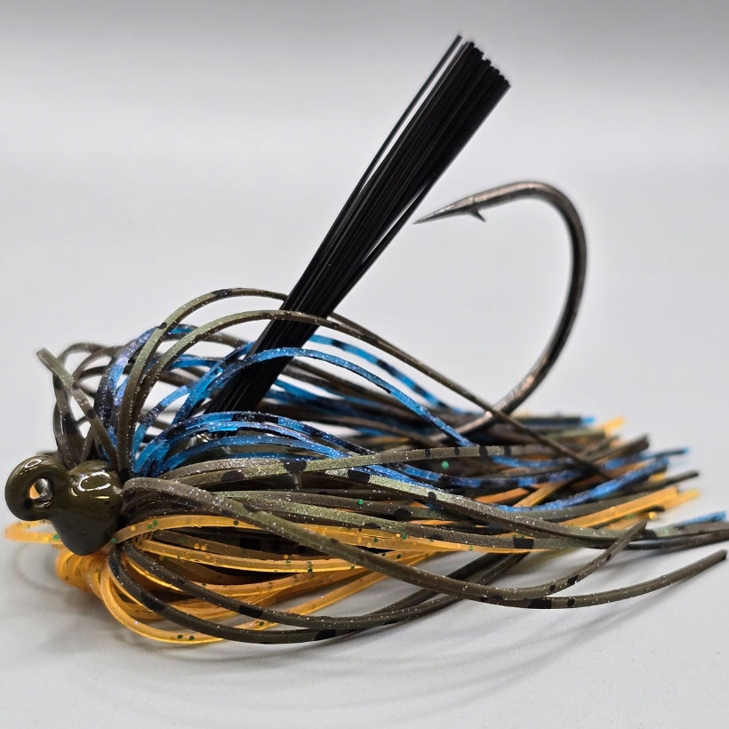 Hog Farmer Epitome hidden weight swim jig with wire-tied skirt designed for heavy cover fishing