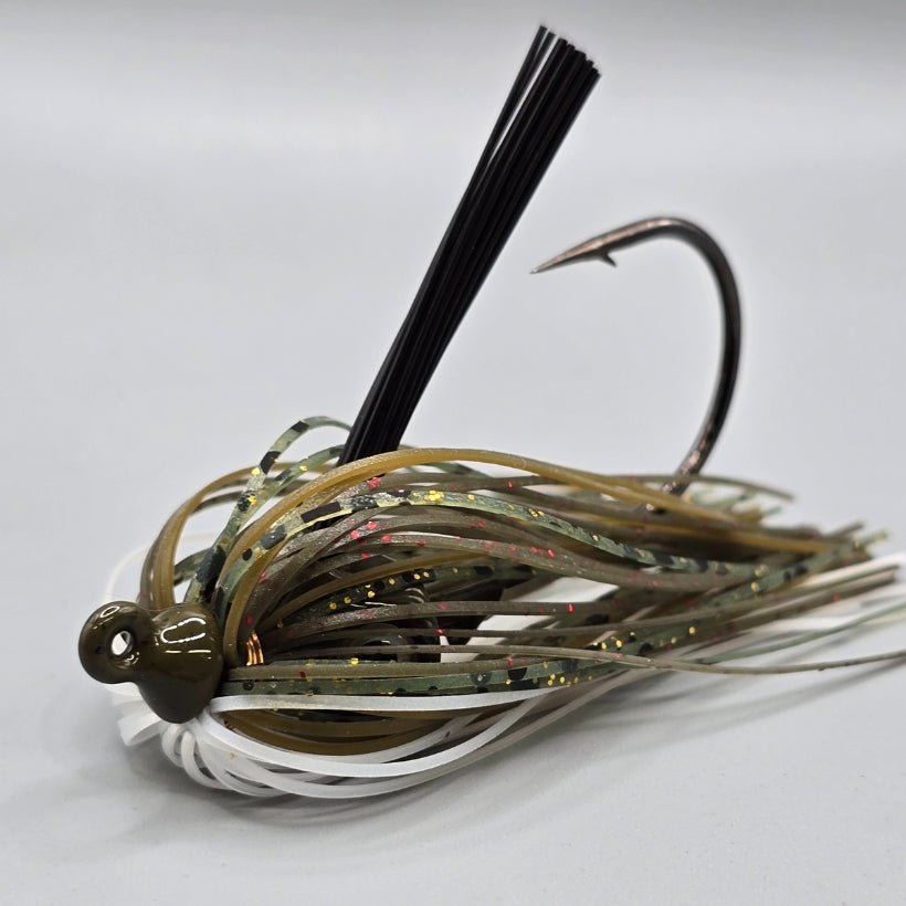 Hog Farmer Epitome hidden weight swim jig with wire-tied skirt designed for heavy cover fishing