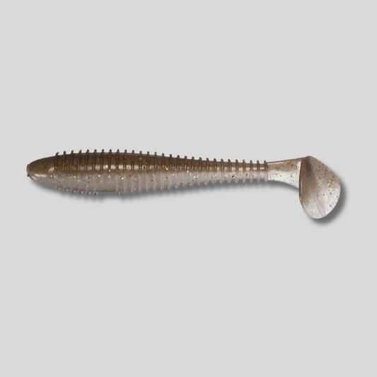 Keitech Swing Impact FAT paddle tail swimbait in 2.8, 3.3, and 3.8 inch sizes featuring a thick body, lifelike swimming action, and squid scent for bass fishing.