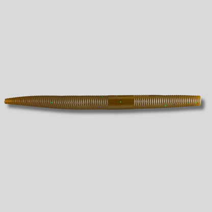 YUM Dinger 5-inch soft plastic stick worm 8 pack featuring a heavily salted body and natural horizontal fall for bass fishing.