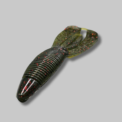 Burtek Tackle Crankin Bug 4-inch bass bait rigged on a Texas rig around cover