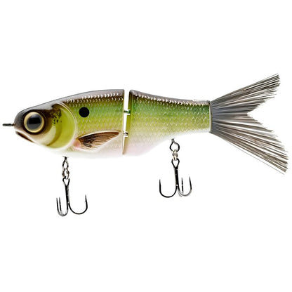 SPRO KGB Lil Guy 120mm jointed glide bait with brush tail and swivel hook hangers for bass fishing - Grand Shad